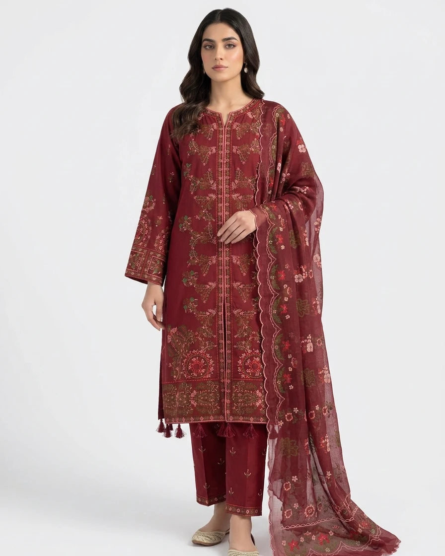 Women's Stitched 3-Piece Heavy Embroidered Cotton Lawn Suit with Organza/Net Dupatta Ayesha Fashion Boutique