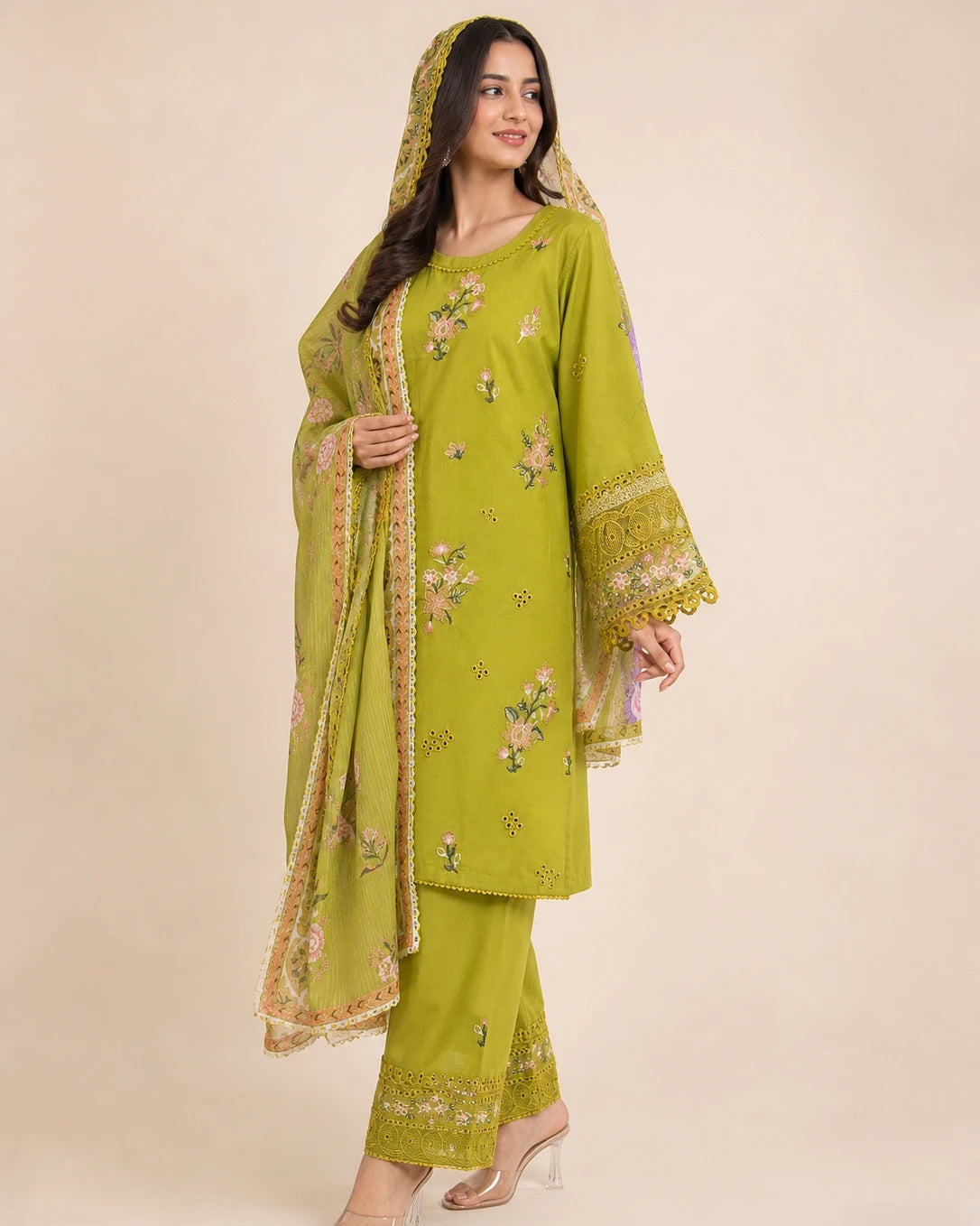 3-Piece Stitched Embroidered Cotton Lawn Suit | Shirt, Trouser & Dupatta Ayesha Fashion Boutique