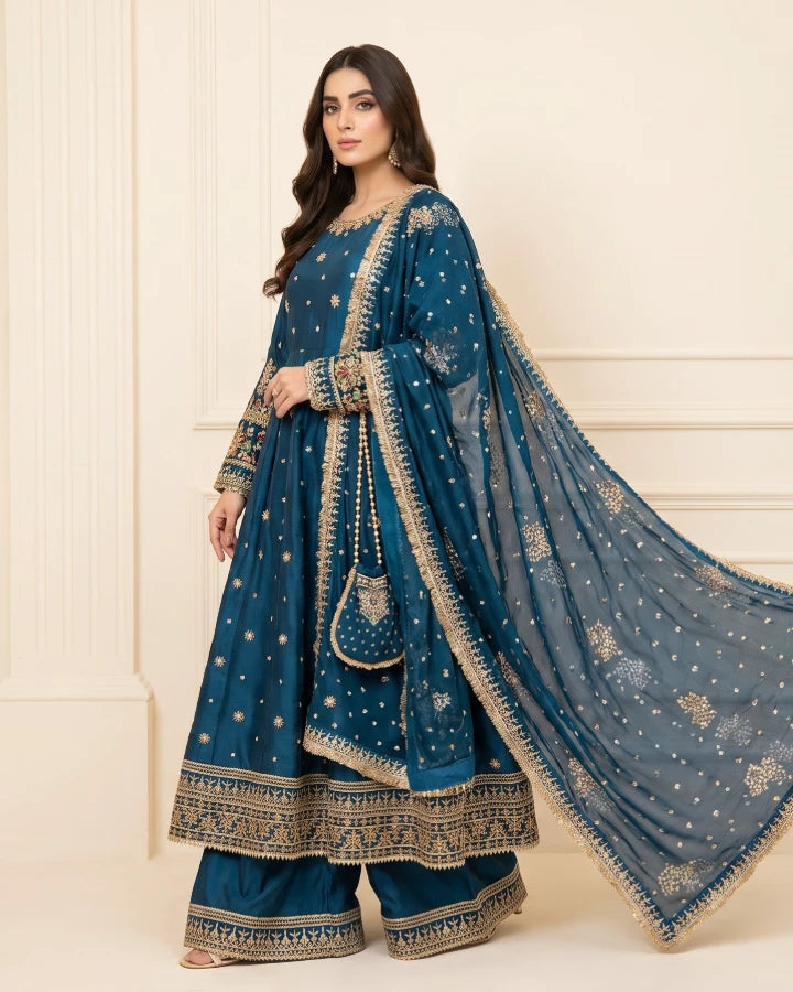 Elegant Embroidered Tassel Silk Maxi Dress 3 Piece - Stitched (S to XL) Ayesha Fashion Boutique