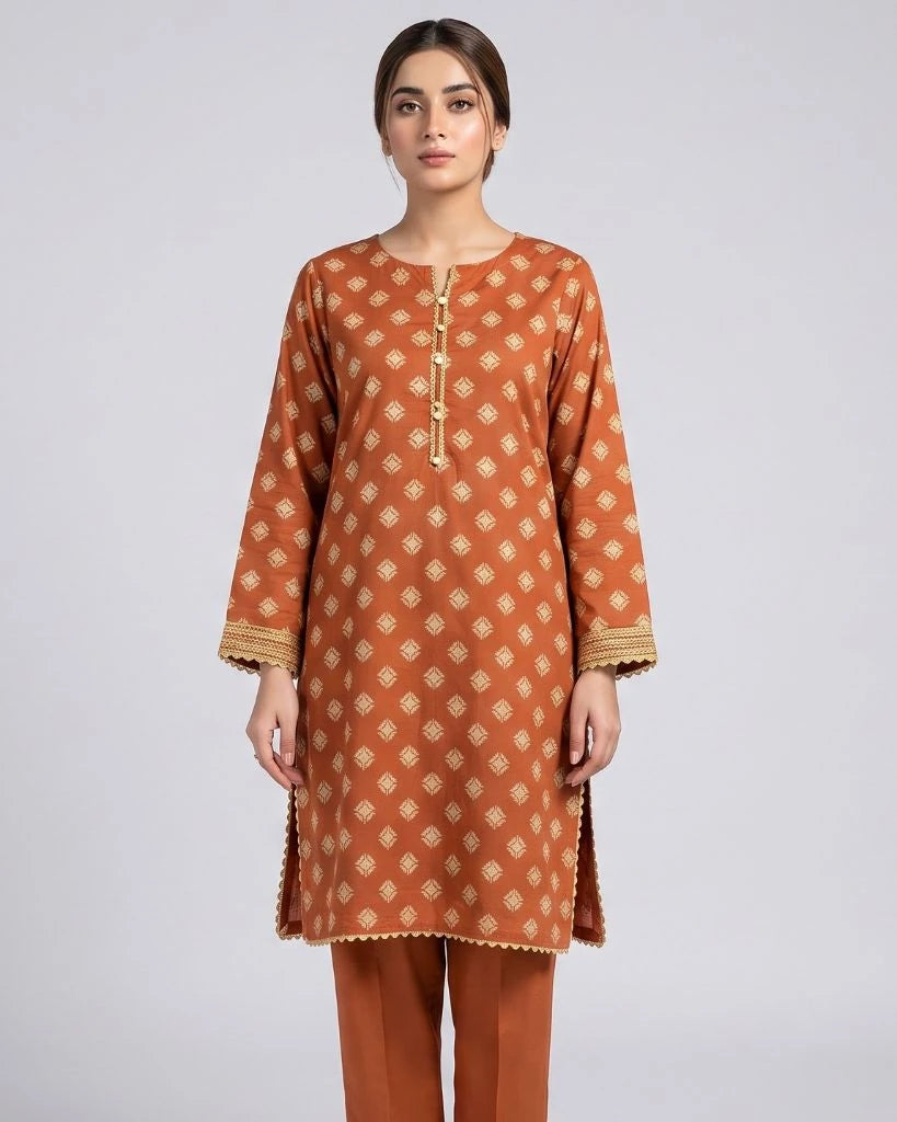 Women Stitched 2 Piece Jacquard Suit - Printed Shirt & Trouser