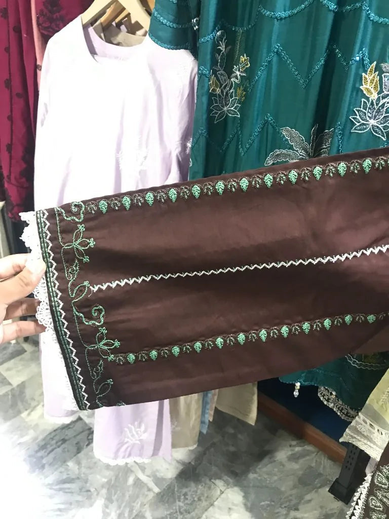 Embroidered Lawn Cotton 3 Piece Stitched Suit with Chiffon Dupatta Ayesha Fashion Boutique