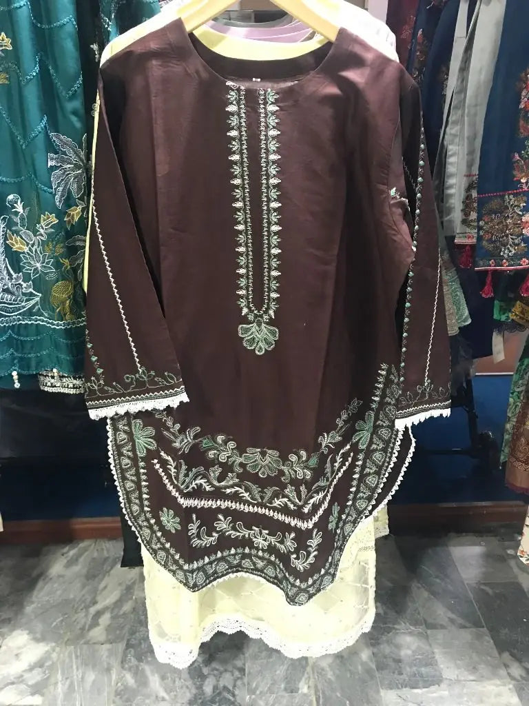 Embroidered Lawn Cotton 3 Piece Stitched Suit with Chiffon Dupatta Ayesha Fashion Boutique