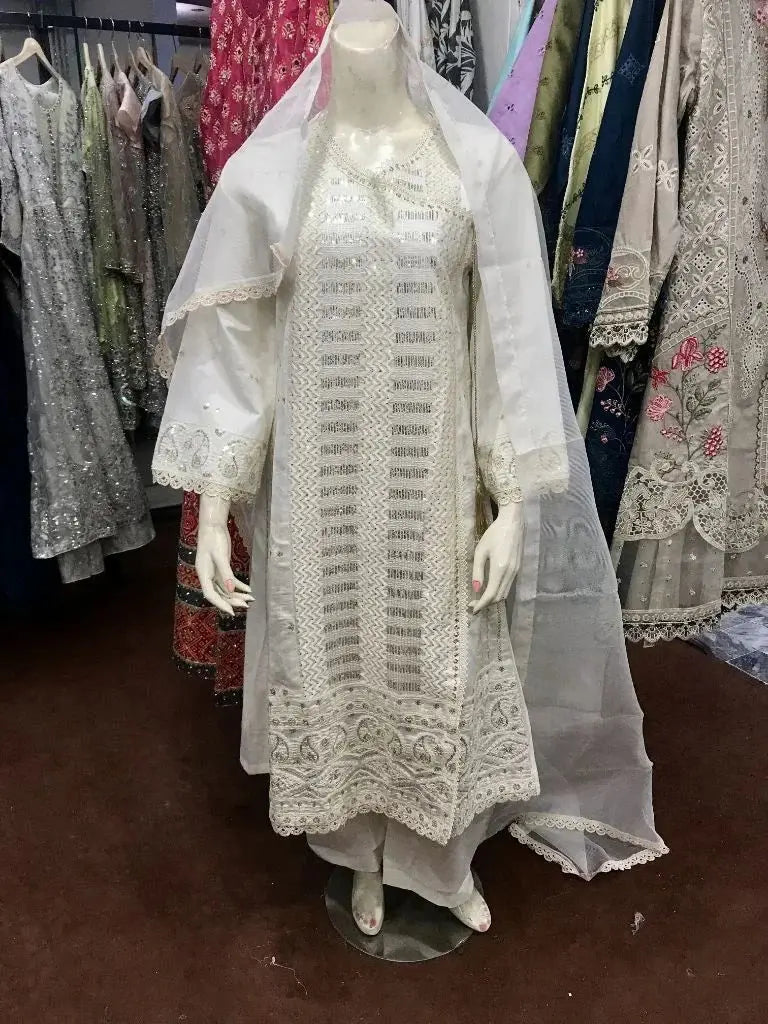 Pure Off-White Khaadi Net 3-Piece Stitched Festive Collection Ayesha Fashion Boutique