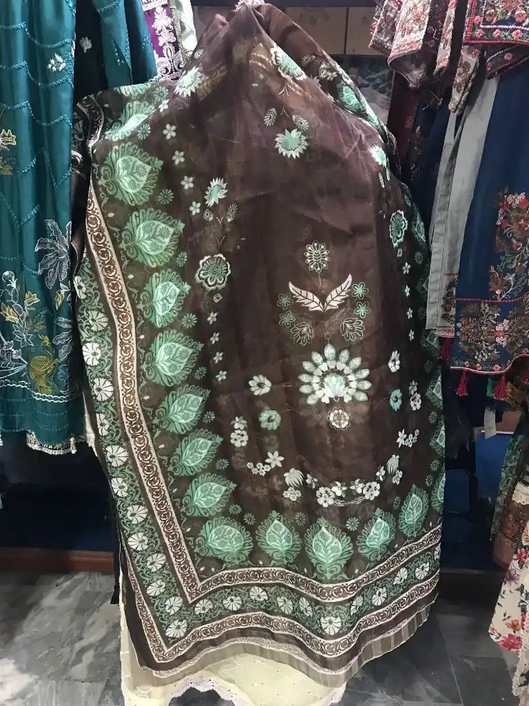 Embroidered Lawn Cotton 3 Piece Stitched Suit with Chiffon Dupatta Ayesha Fashion Boutique