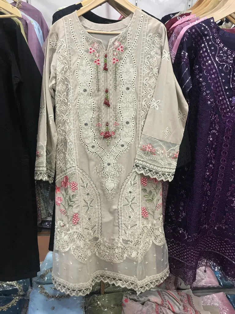 Premium Embroidered Cotton Lawn 3 Piece Stitched Suit – Elegant Beige & Floral Ayesha Fashion Boutique