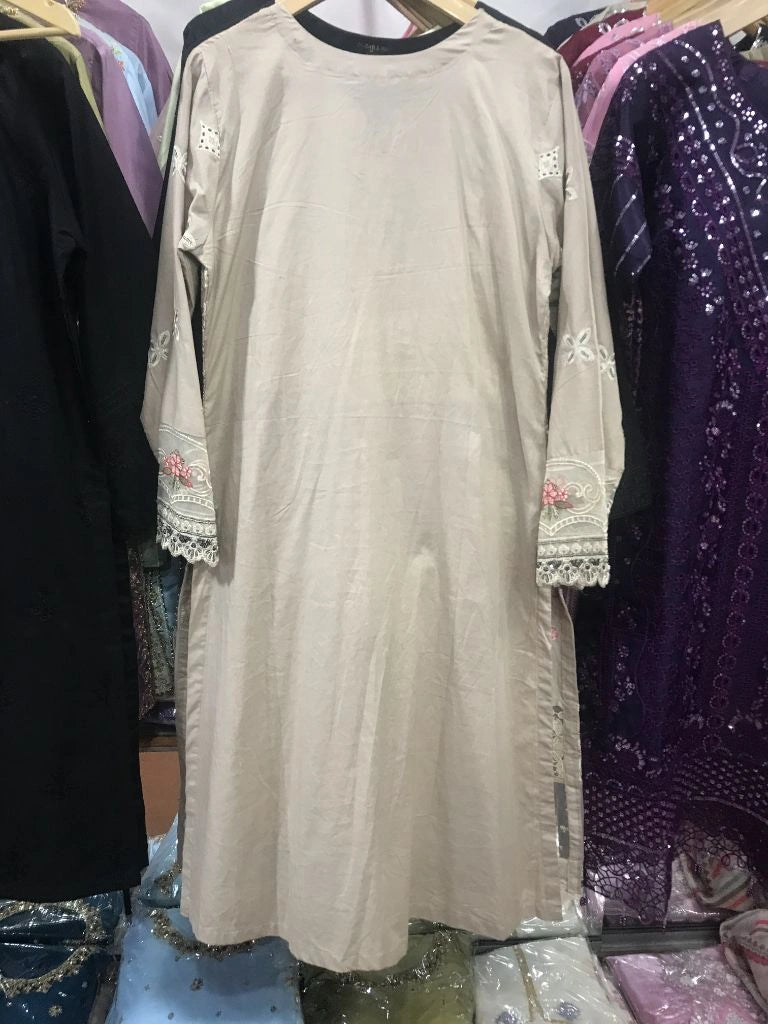 Premium Embroidered Cotton Lawn 3 Piece Stitched Suit – Elegant Beige & Floral Ayesha Fashion Boutique