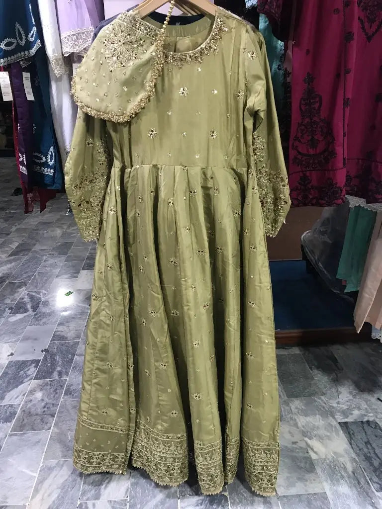 Elegant Embroidered Tassel Silk Maxi Dress 3 Piece - Stitched (S to XL) Ayesha Fashion Boutique