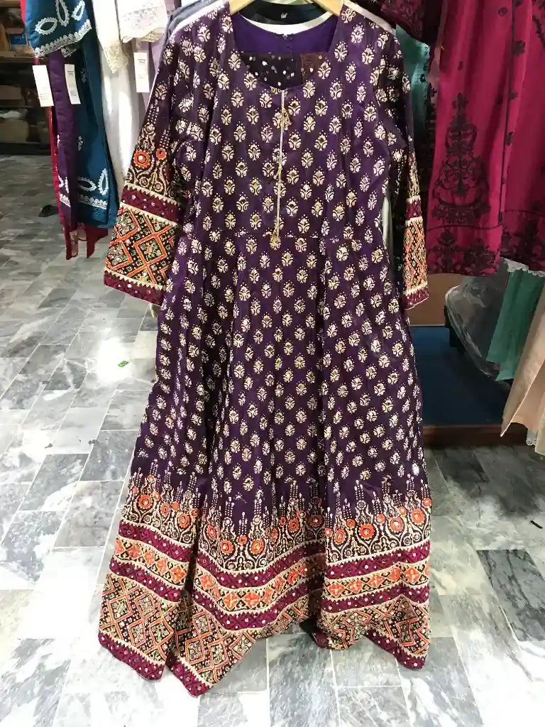 2 Piece Stitched Katan Silk Printed Maxi Set with Dupatta Ayesha Fashion Boutique