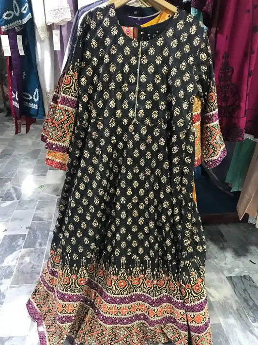 2 Piece Stitched Katan Silk Printed Maxi Set with Dupatta Ayesha Fashion Boutique