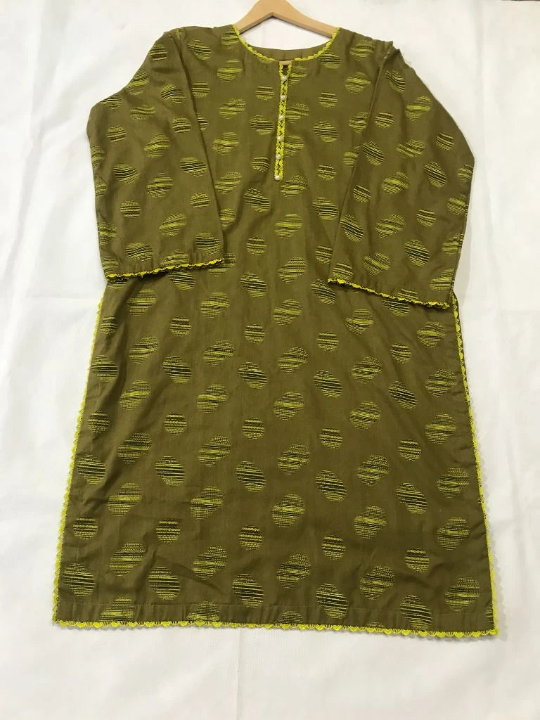 Women Olive Green Jacquard Stitched 2-Piece Suit – Standard Size | Free Delivery Ayesha Fashion Boutique