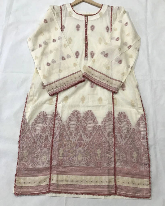 Elegant Cream Woven Jacquard 2 Piece Stitched Suit – Shirt & Trouser Ayesha Fashion Boutique
