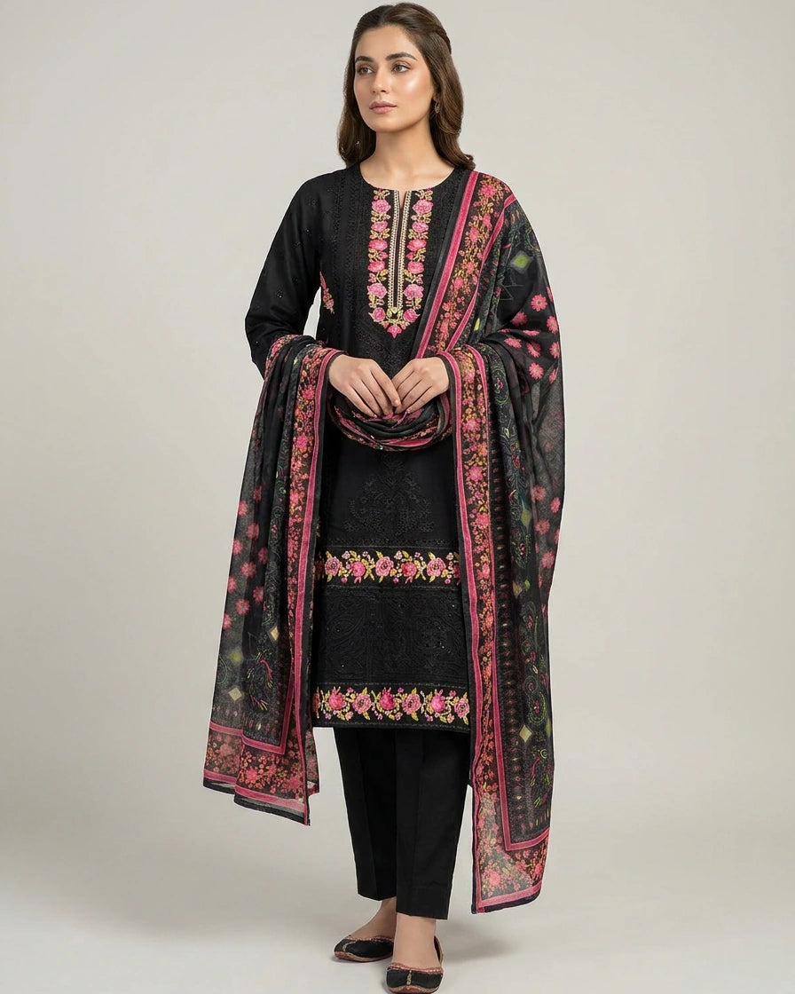 Luxury Embroidered Cotton Lawn 3-Piece Stitched Dress