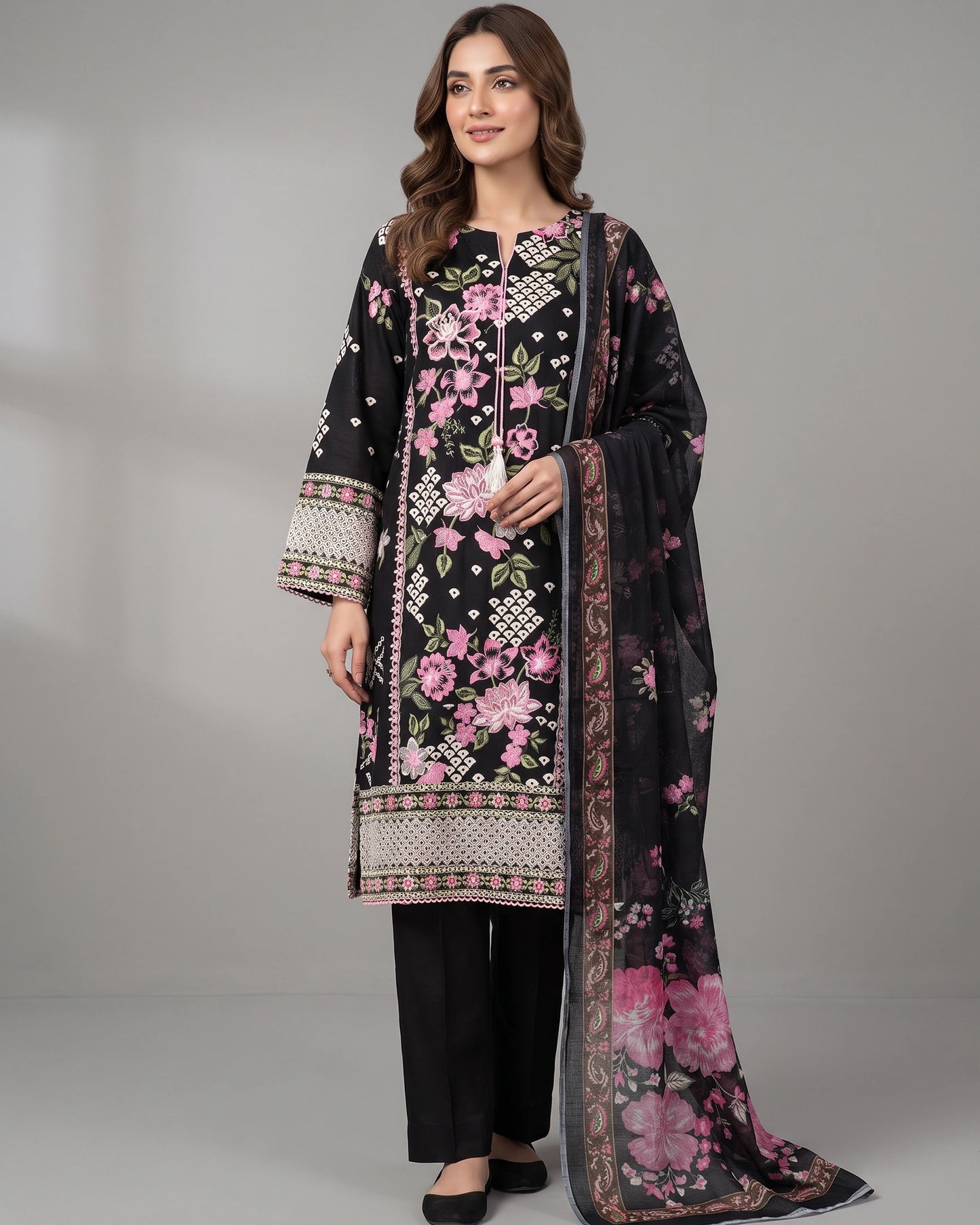 Floral Printed Cotton Lawn 3-Piece Stitched Suit