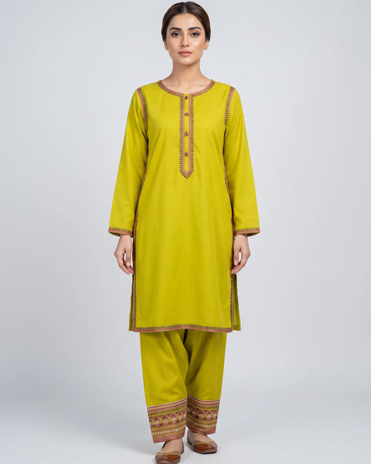 Stitched 2-Piece Cotton Lawn Suit with Farshi Shalwar