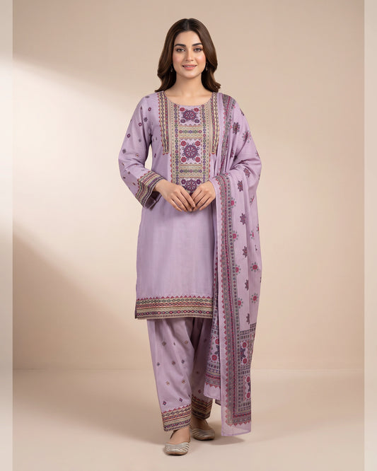 Women's Stitched 3-Piece Printed Cotton Lawn Suit with Matching Dupatta & Shalwar