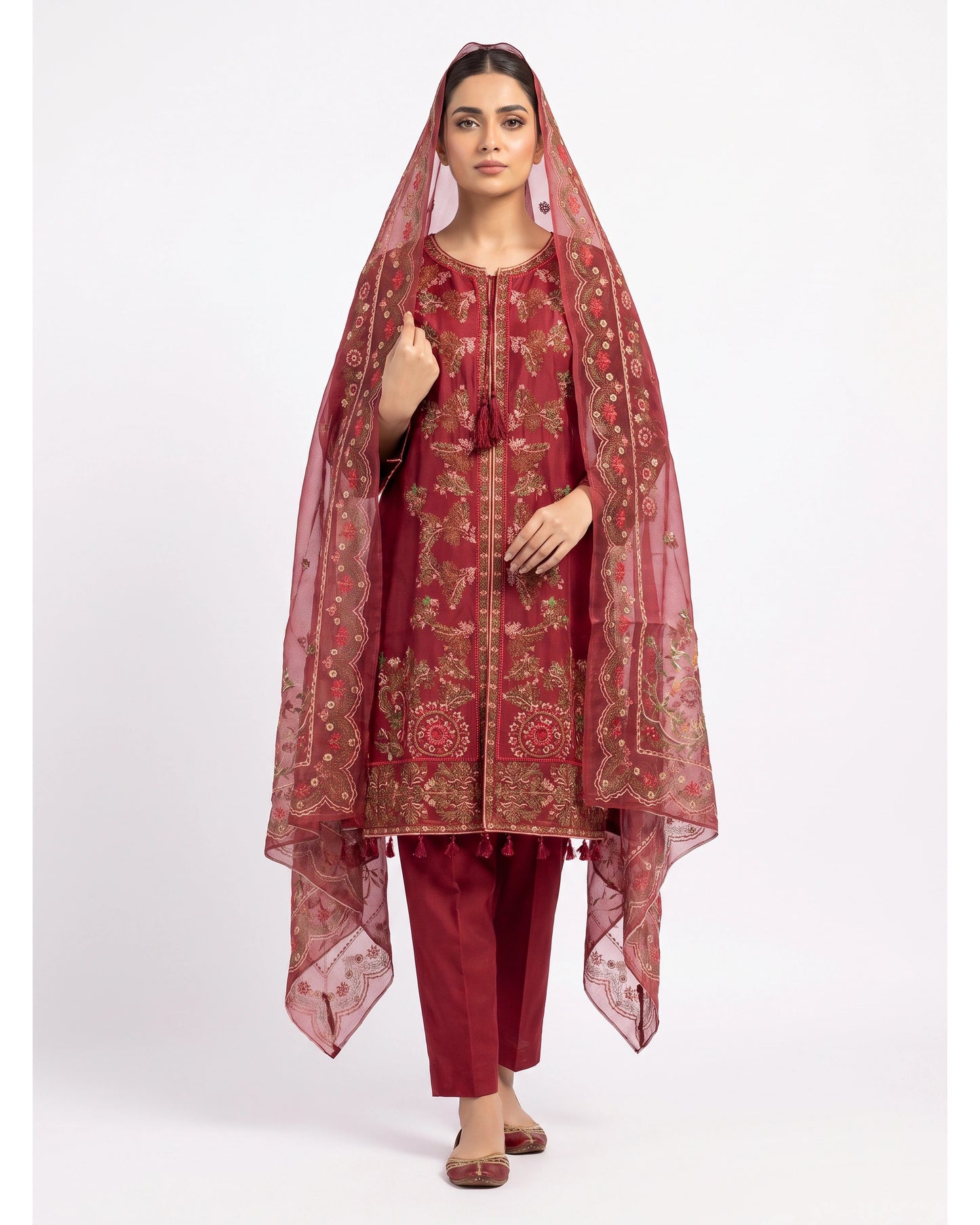 Women's Stitched 3-Piece Heavy Embroidered Cotton Lawn Suit with Organza/Net Dupatta