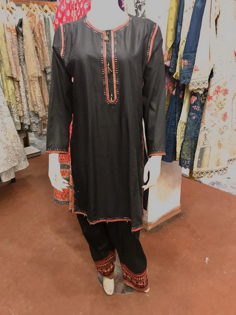 Stitched 2-Piece Cotton Lawn Suit with Farshi Shalwar
