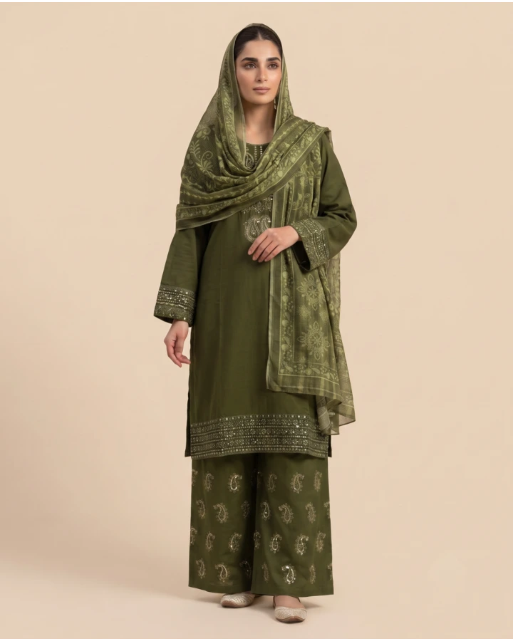 Women's 3-Piece Stitched Embroidered Cotton Lawn Suit Ayesha Fashion Boutique
