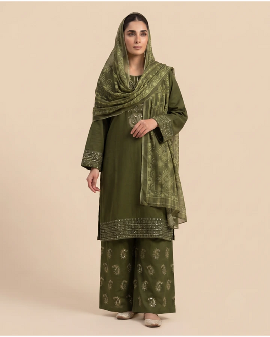 Women's 3-Piece Stitched Embroidered Cotton Lawn Suit Ayesha Fashion Boutique