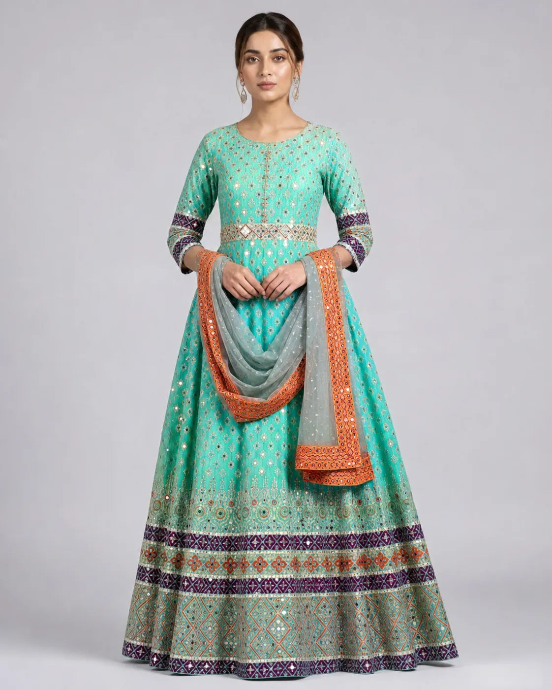2 Piece Stitched Katan Silk Printed Maxi Set with Dupatta Ayesha Fashion Boutique